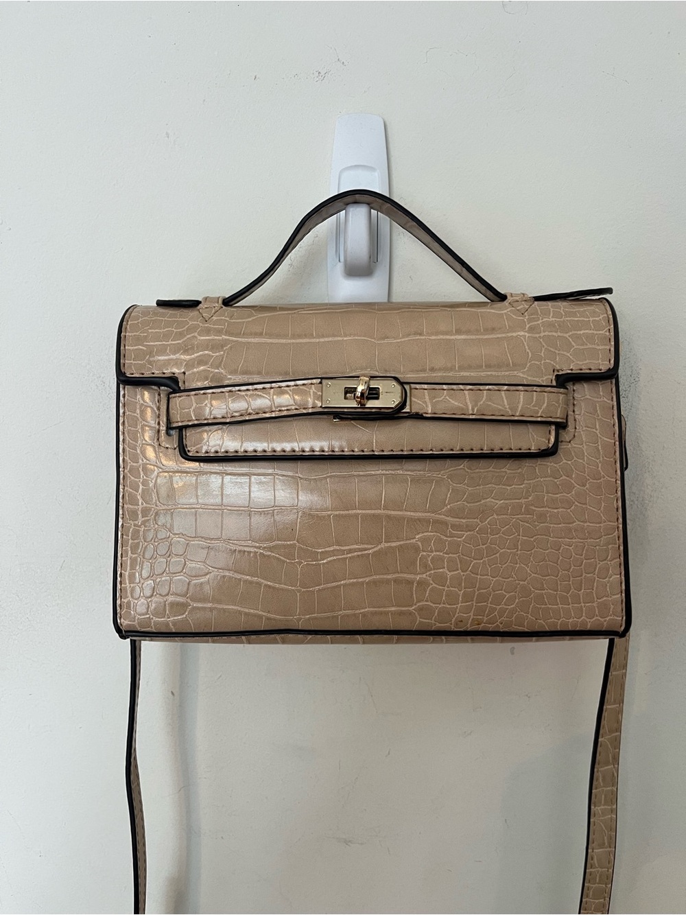 Taupe Croc Embossed Top Handle Crossbody Satchel Bag - Picture 2 of 14
